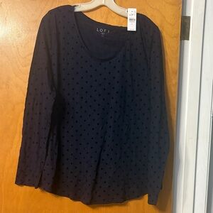 NWT LOFT Navy Polka Dot Long Sleeve Blouse